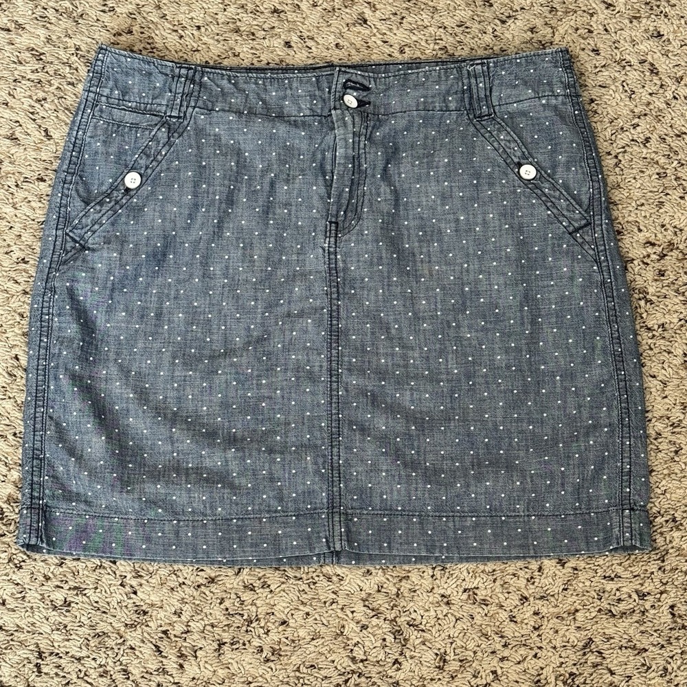 Tommy Hilfiger Chambray Dot Mini Skirt Straight Pockets Blue Woman's Size 8